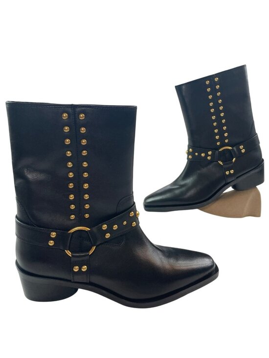 Vince Camuto Shoes - Vince Camuto Roista Black Leather Studded Mid-Calf Boots Women's Sz 9M $198 NWT